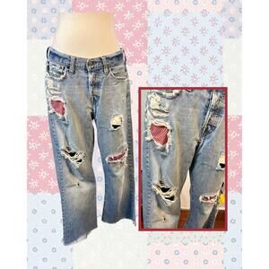 Vintage Y2K Abercrombie & Fitch Distressed Bandana Patch Flare Jeans 30x30